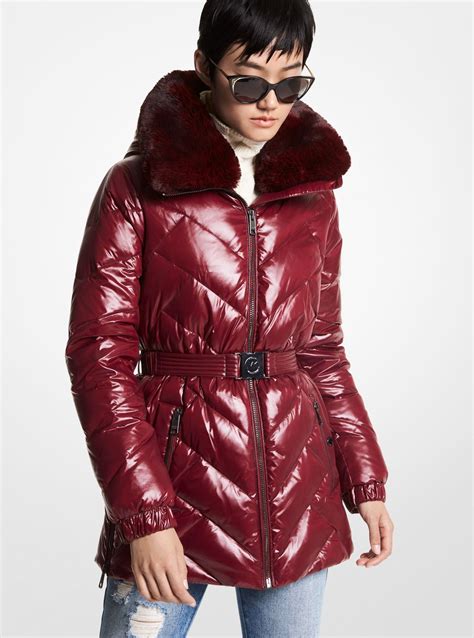 michael michael kors faux fur trim quilted nylon puffer coat|Michael Kors puffer coat ladies.